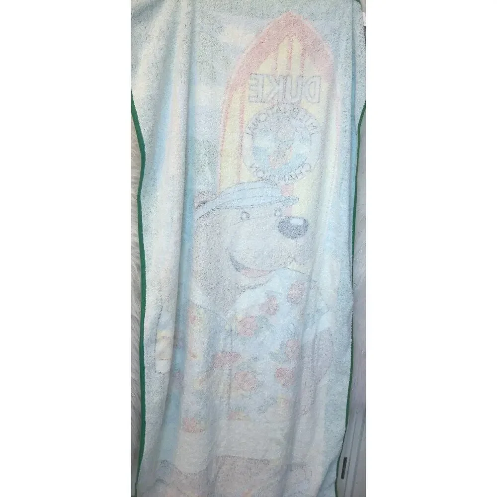 Vintage 80s Seven Seas Duke Surf Bear Beach Towel Neon Tropical Cartoon Cotton